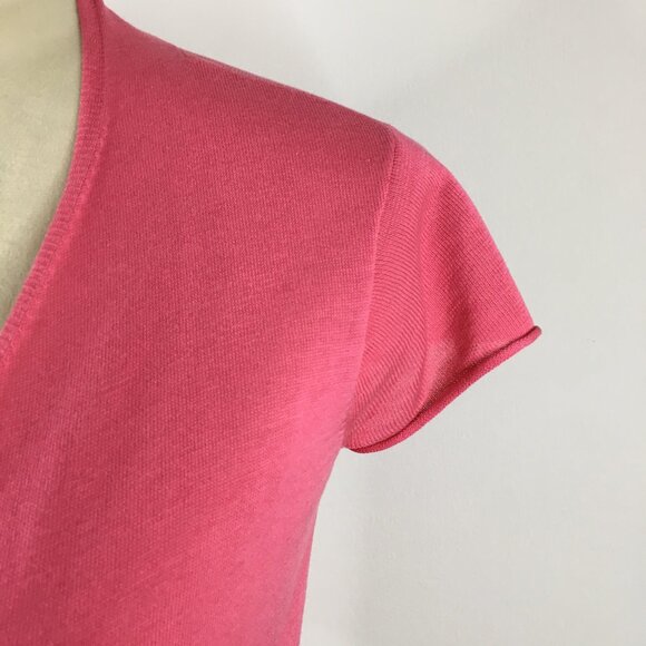 EILEEN FISHER Dark Pink Silk Blend Knit Short Sleeve Tie Front Hem Sweater Top - Picture 6 of 7